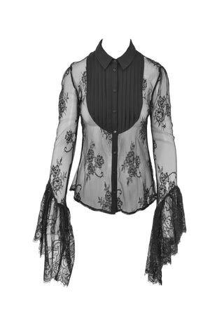 CARINAS long-sleeved lace shirt with Renaissance sleeve and pleated collar