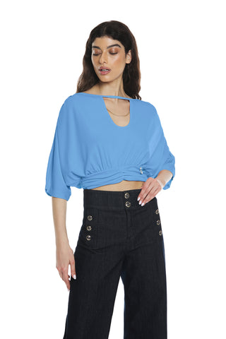 DIANAS short 3/4 batwing blouse with raised back plus drop and chain