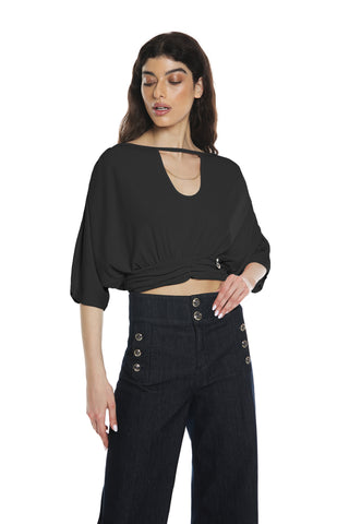 DIANAS short 3/4 batwing blouse with raised back plus drop and chain