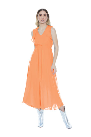 Long sleeveless MISAM dress with buckle plus gala plus smock stitch plus slit