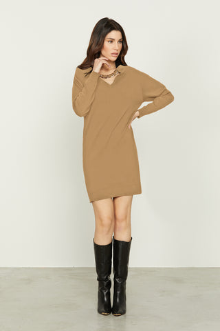 METICO short, long-sleeved, v-neck dress with chain application