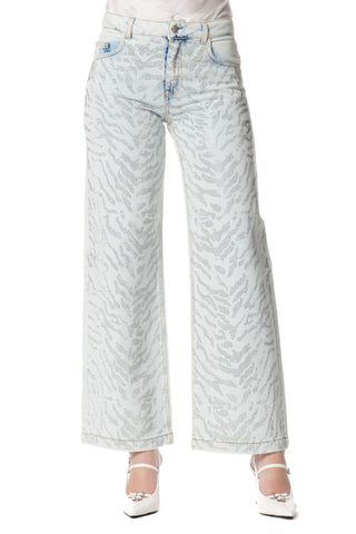 Jeans ELLELONG_24 V.Media con Strass Animalier Straight Fit L.Bleach Denim