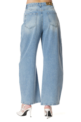 Jeans JULIA_20 Vita Alta 5 Ts con Rotture Mom Fit Denim