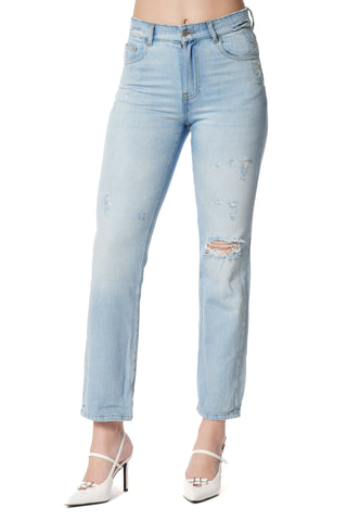 Jeans CINDY_26 Vita Media con Rotture 5 Ts Cigarette Fit Denim