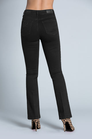 STARF_B high waisted 5 ts jeans with logo embroidery plus abrasions on the waistband. black denim