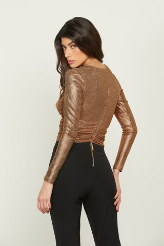 SIMBA short, long-sleeved blouse with crossover and lurex back zip