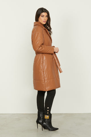 SARGENTO long-sleeved down jacket with pockets and eco-leather belt