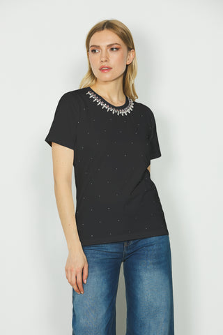 T-shirt DOMENICA m/m con strass più collana con pietre multicolor