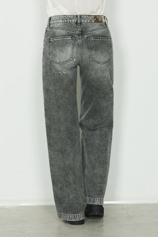 Panta ELLELONG_30 vita media 5 ts con rotture straight fit in black denim