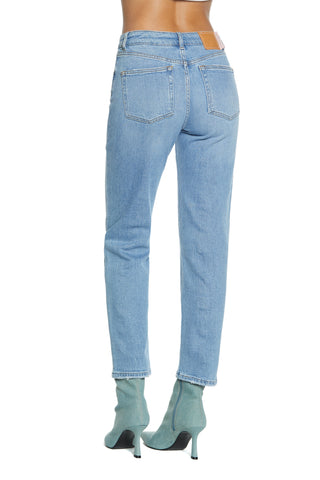 CINDY_2a medium-waisted 5-pocket trousers with breakage and stones cigarette fit blue denim
