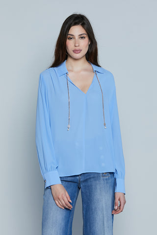 Blusa MARBELLA M/L Scollo V con Catena Logo