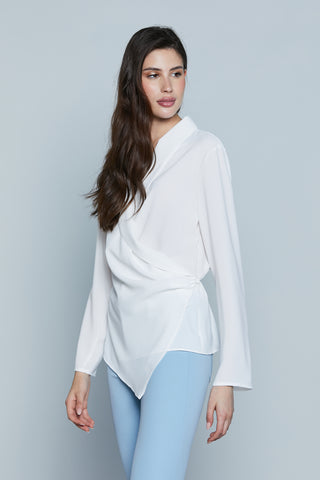 Blusa RIVAS M/L Sc.Incrocio con Pieghe più Bottone più Elastico Vita Asimmetrica