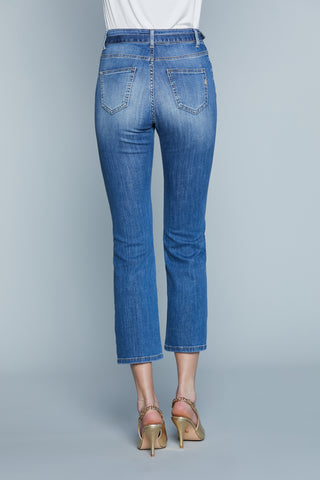 Jeans LACORUNA Vita Alta Cropped con Cintura più Fibbia Logo 5Ts Denim