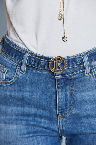 Jeans LACORUNA Vita Alta Cropped con Cintura più Fibbia Logo 5Ts Denim