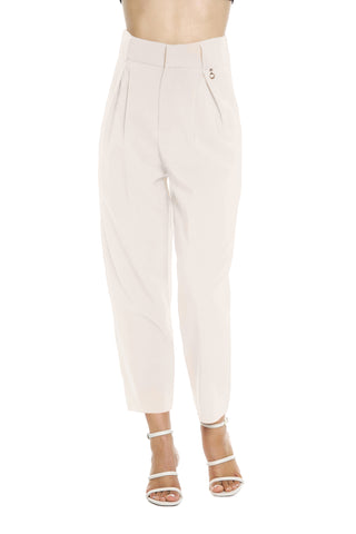 SETMU high-waisted capri trousers with pleats, belt loops and pockets