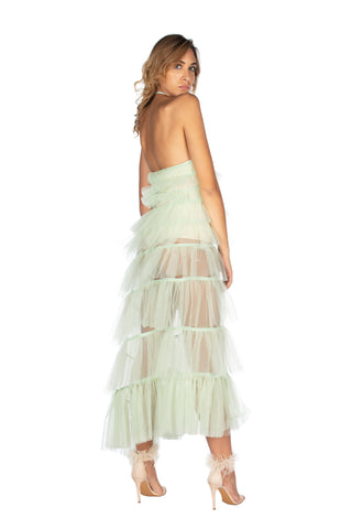 CORSYSA long sleeveless dress with halter neck and tulle flounces 