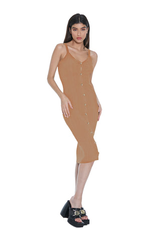 MERGA midi dress with shoulder straps and ribbed buttons