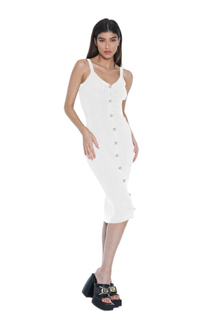 MERGA midi dress with shoulder straps and ribbed buttons