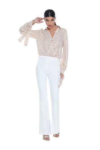 ALNAIR body shirt, long sleeves with bow, v-neck, crossover and button. Glitter coated