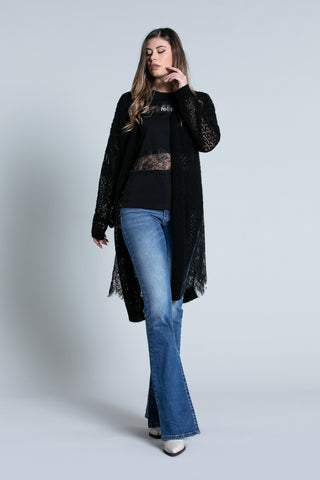TITANY long sleeve perforated cardigan with lace