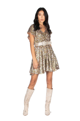 BERN short cap sleeve v-neck full sequin dress