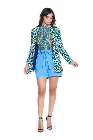 QUANDOTU long sleeve 1 button jacket with flower pattern pockets 