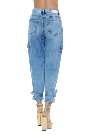 KASUGA high-waisted jeans with large pockets and a drawstring at the bottom