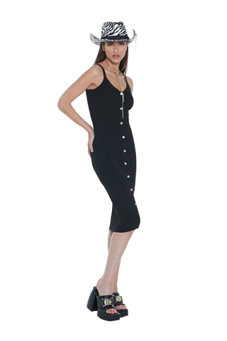 MERGA midi dress with shoulder straps and ribbed buttons