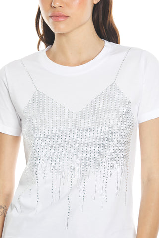 ARAS half-sleeved T-shirt with top-effect rhinestones