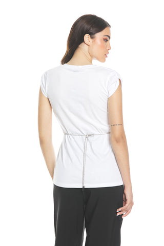 FINGERLIME half-sleeved T-shirt with V-neck loop and rhinestone belt