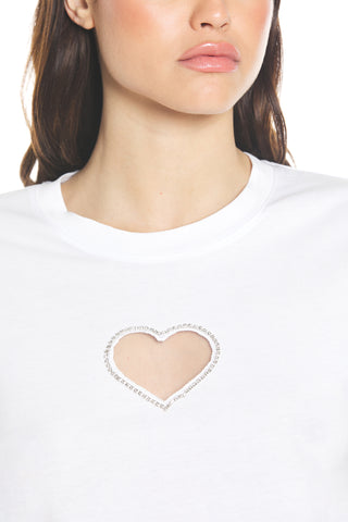 CHERIMOYA half-sleeved t-shirt with tulle insert and rhinestones