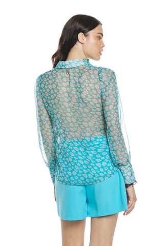 DIOPTA long-sleeved shirt with lace edge and flower pattern ruffles