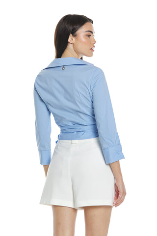 FIDES 3/4 length blouse with double cuffs and crossed twin buttons with sash