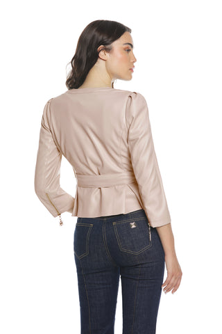 CORAG 3/4 puff jacket with transversal zip plus pleats and eco-leather belt