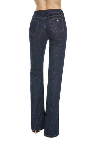 ASTRID high-waisted 5-pocket trousers with blue denim paw stitching