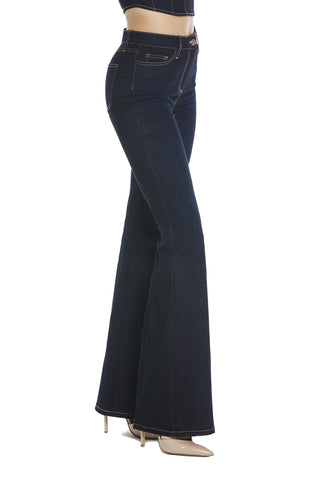 HARBADAM high-waisted 5-pocket trousers with blue denim flares