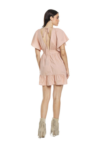 ALMEIDA dress_A short half-sleeved double wide V-neck with lace and flounce