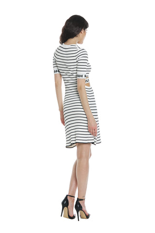 ANGELITE short half-sleeved dress with side opening and ribbed striped logo