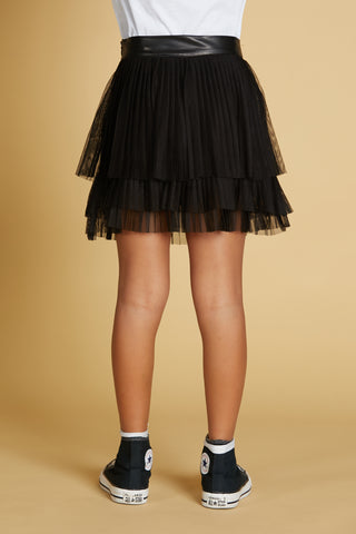 CASSIOPEA short pleated tulle skirt with faux leather stud trimmings