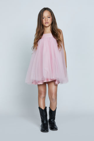 VINE short dress with satin profiles and tulle flounces